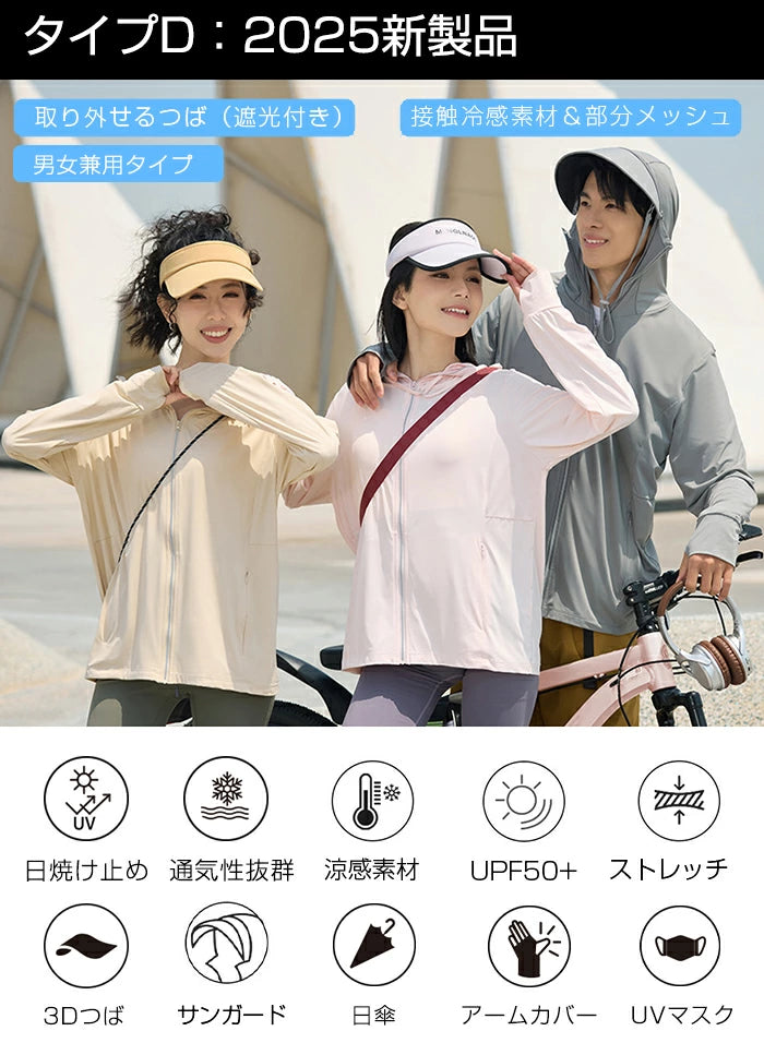 男女兼用 メッシュ 通気口 紫外線対策パーカー フェイス 指穴付きラッシュガード