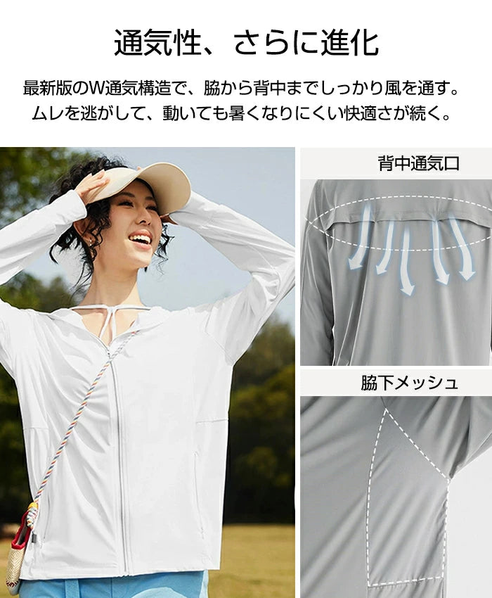 男女兼用 メッシュ 通気口 紫外線対策パーカー フェイス 指穴付きラッシュガード