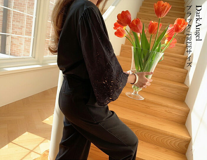 コットンレーススリーブTシャツ