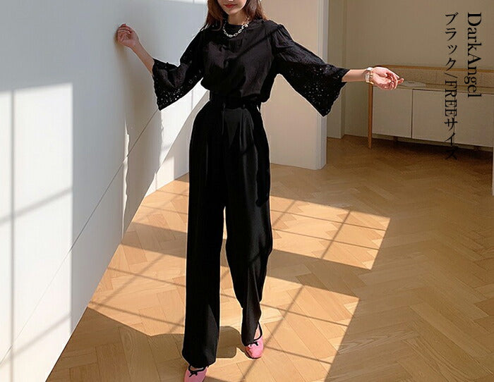 コットンレーススリーブTシャツ