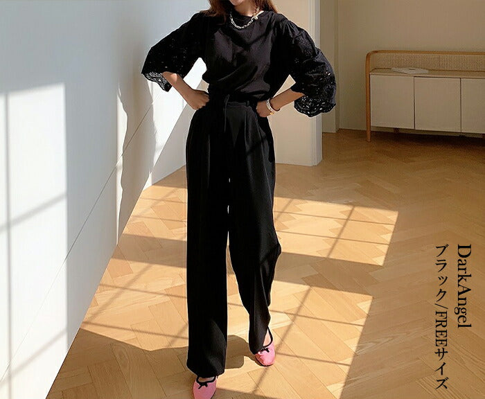 コットンレーススリーブTシャツ