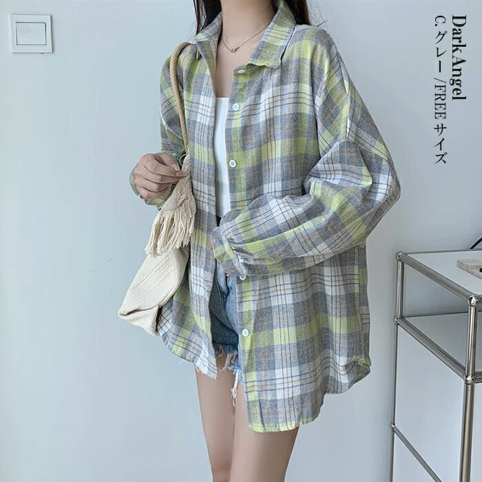 ドロップショルダーチェックシャツ