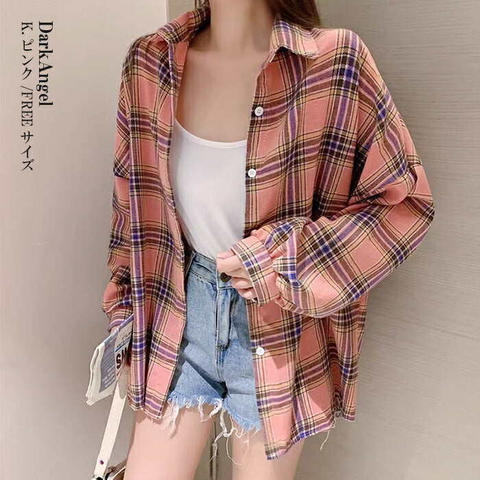 ドロップショルダーチェックシャツ