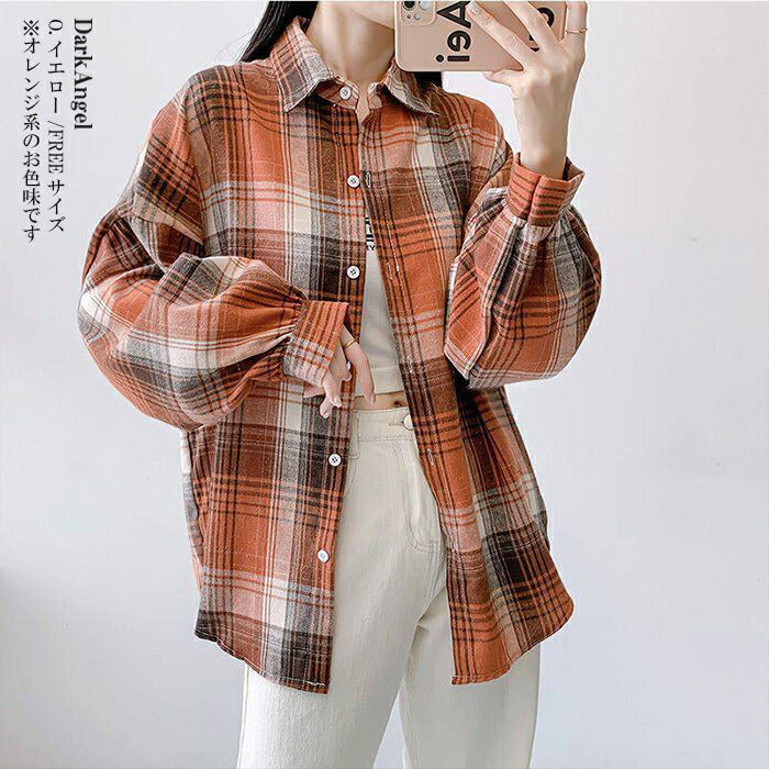 ドロップショルダーチェックシャツ