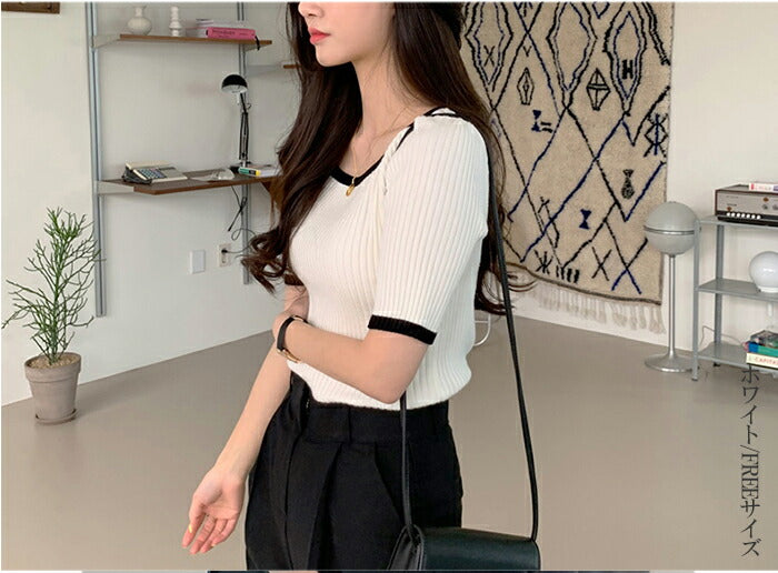 バイカラーサマーリブニット