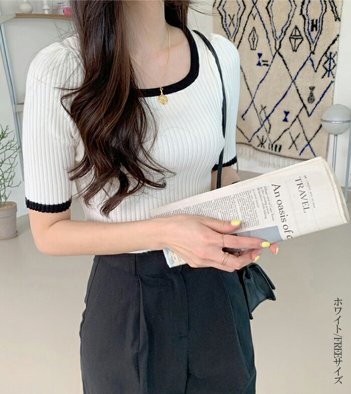 バイカラーサマーリブニット