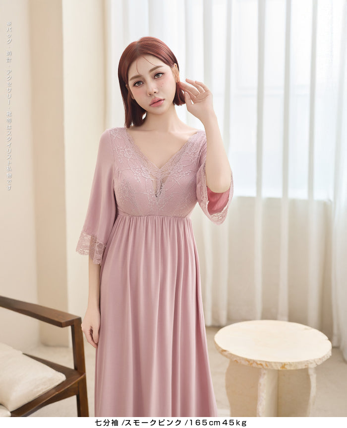 ナイトブラワンピース 長袖 半袖 マキシ丈 ナイトブラ ルームウェア レディース ワンピース ナイトブラ一体型 カップ付き