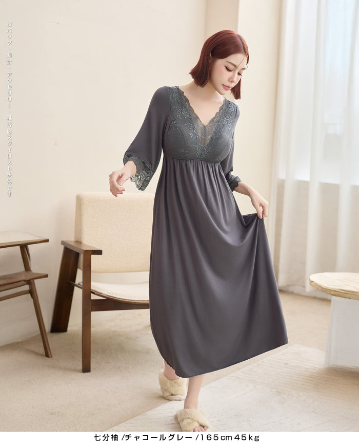 ナイトブラワンピース 長袖 半袖 マキシ丈 ナイトブラ ルームウェア レディース ワンピース ナイトブラ一体型 カップ付き