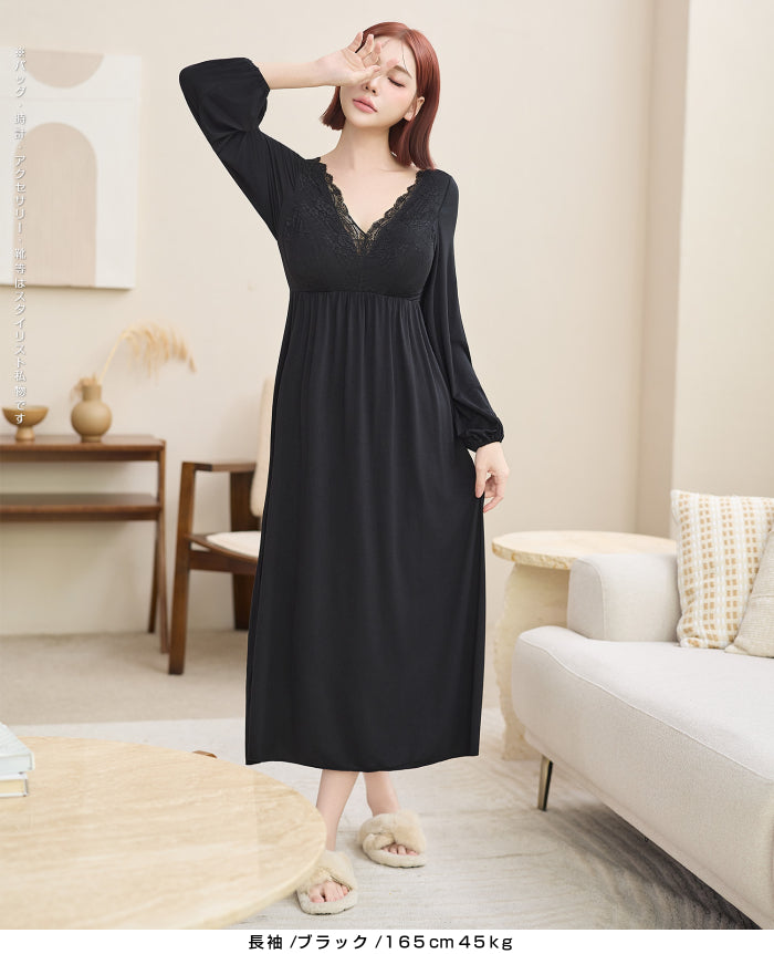 ナイトブラワンピース 長袖 半袖 マキシ丈 ナイトブラ ルームウェア レディース ワンピース ナイトブラ一体型 カップ付き