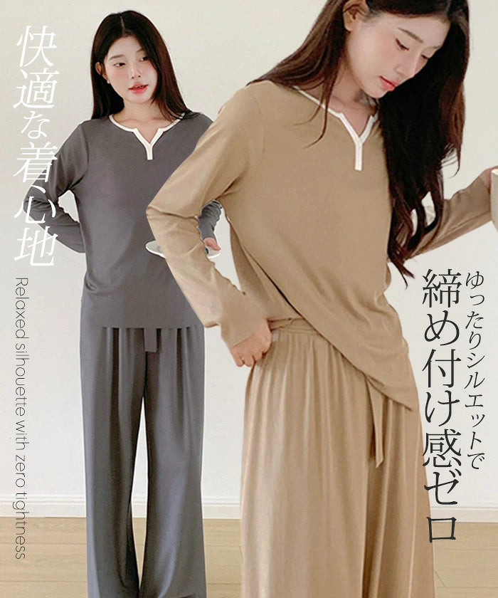 ヘンリーネック さらてろルームウェア上下セット
