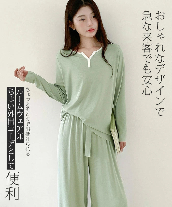 ヘンリーネック さらてろルームウェア上下セット