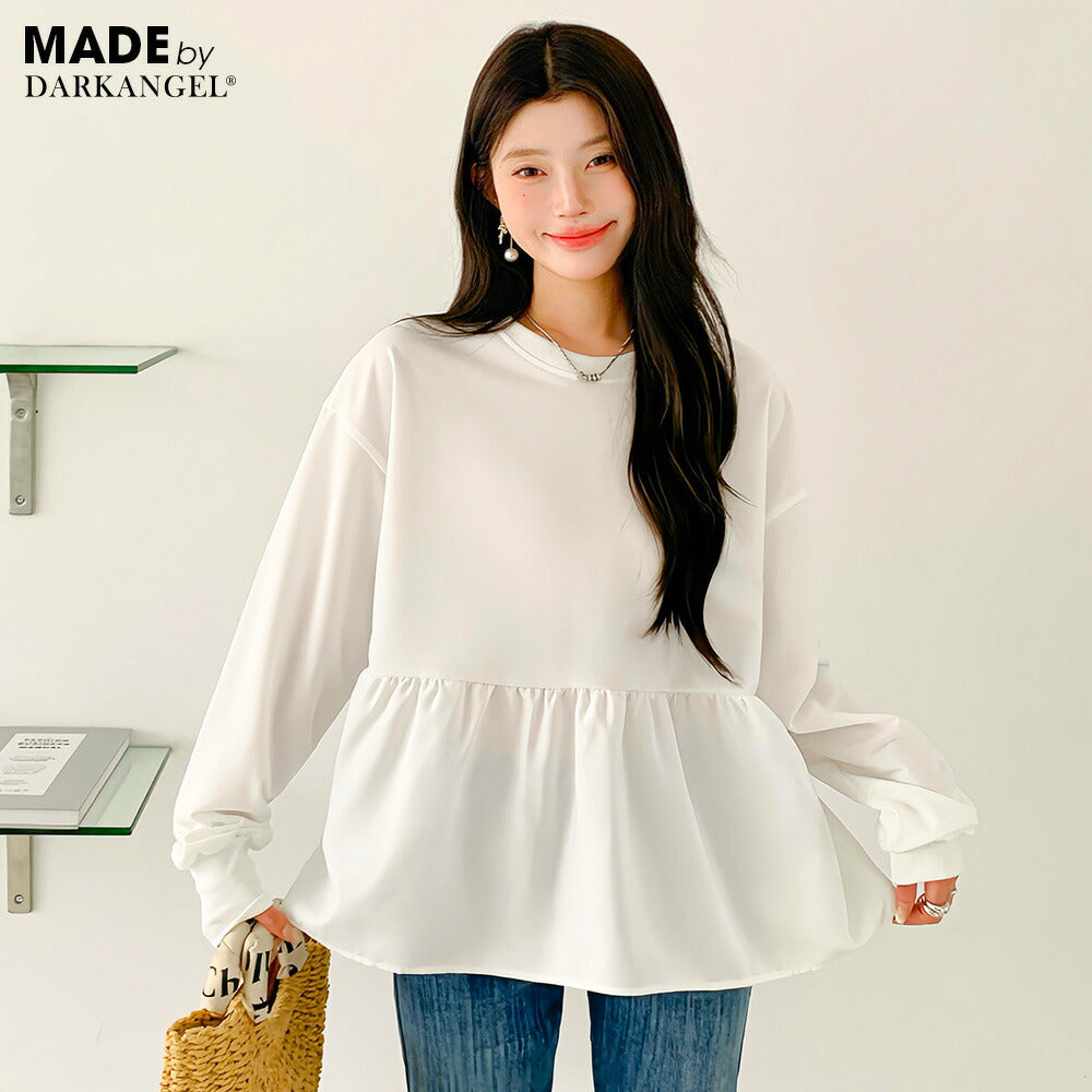 布帛切り替えペプラムTシャツ