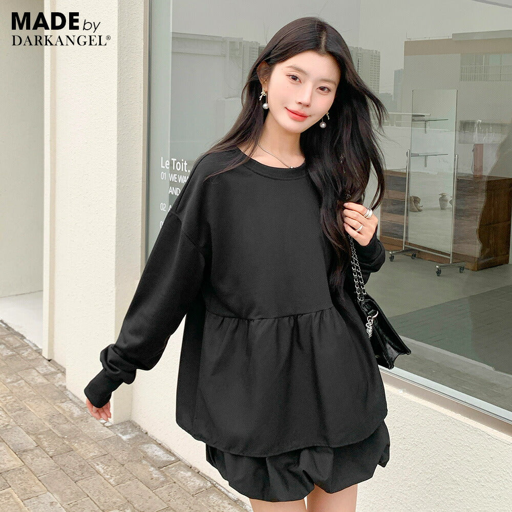 布帛切り替えペプラムTシャツ