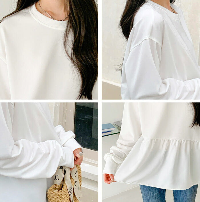 布帛切り替えペプラムTシャツ