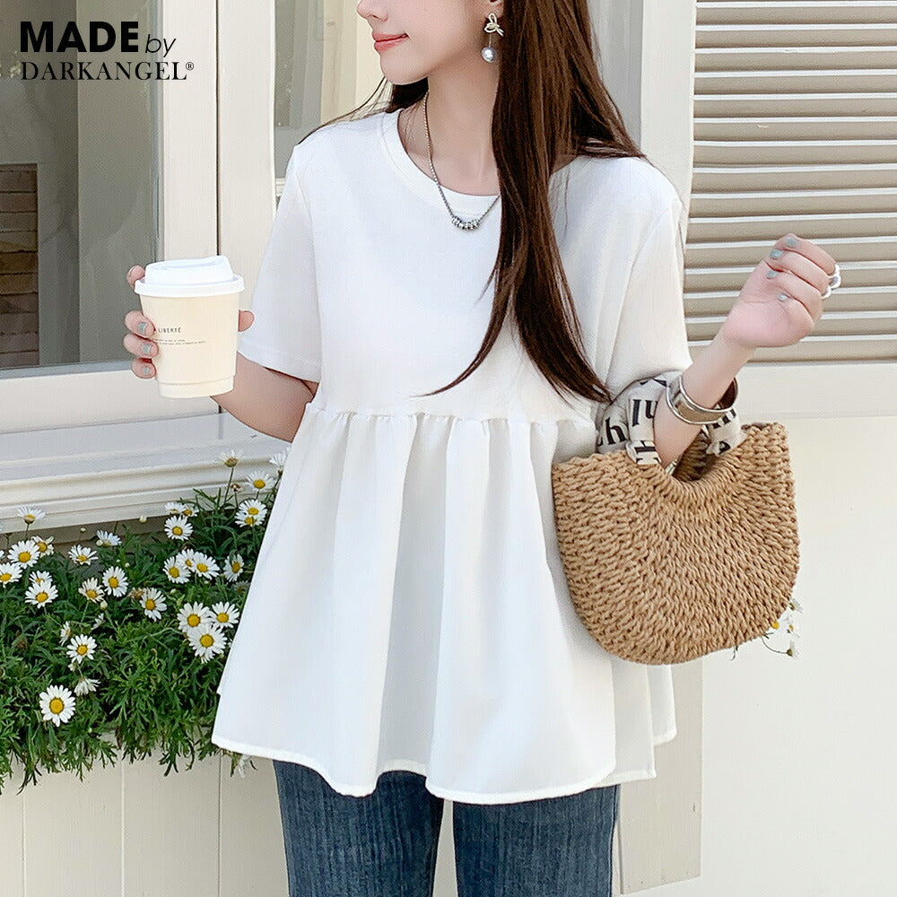 布帛切り替えペプラムTシャツ