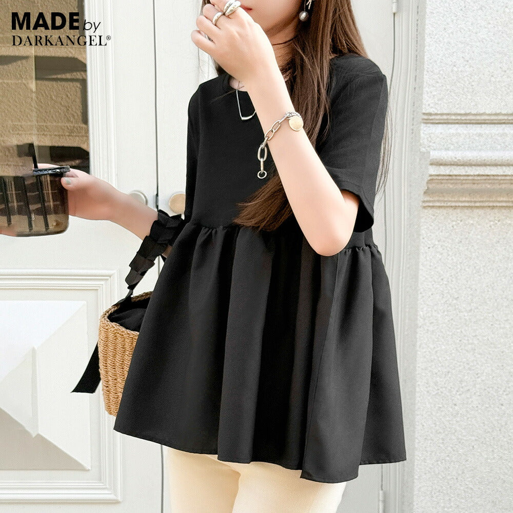 布帛切り替えペプラムTシャツ