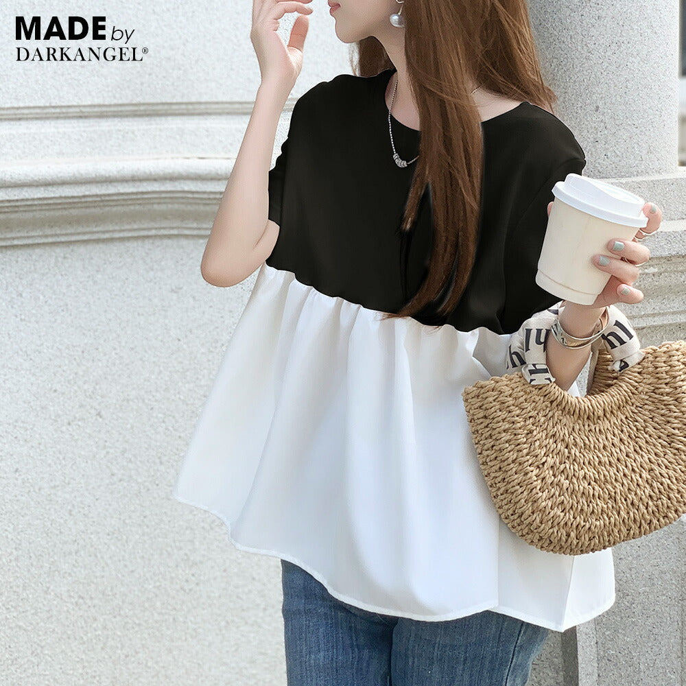 布帛切り替えペプラムTシャツ