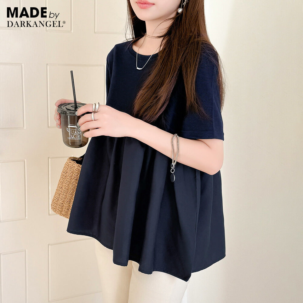 布帛切り替えペプラムTシャツ