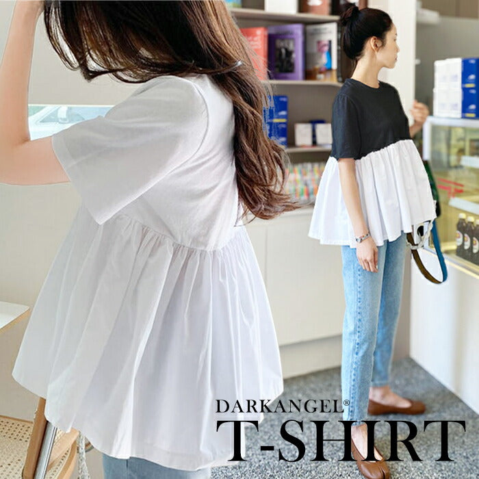 布帛切り替えペプラムTシャツ