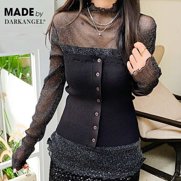 シアーハイネックトップス