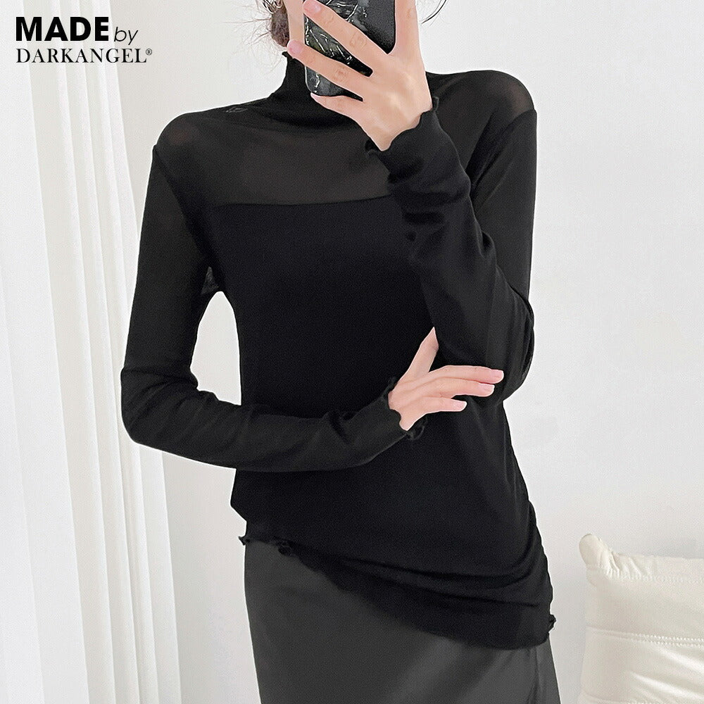 シアーハイネックトップス