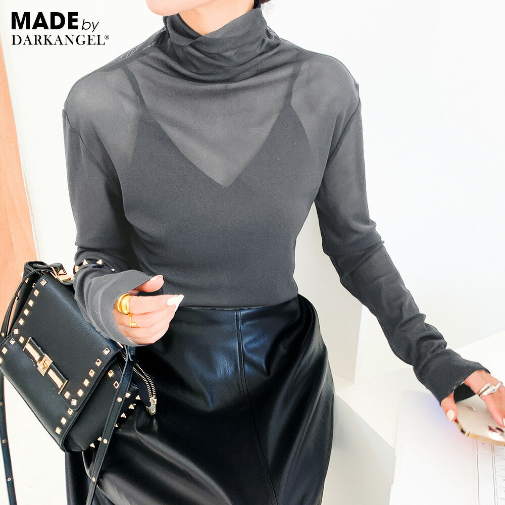 シアーハイネックトップス