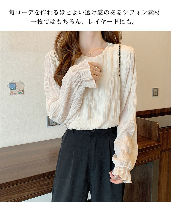 春の透け感シフォンブラウス