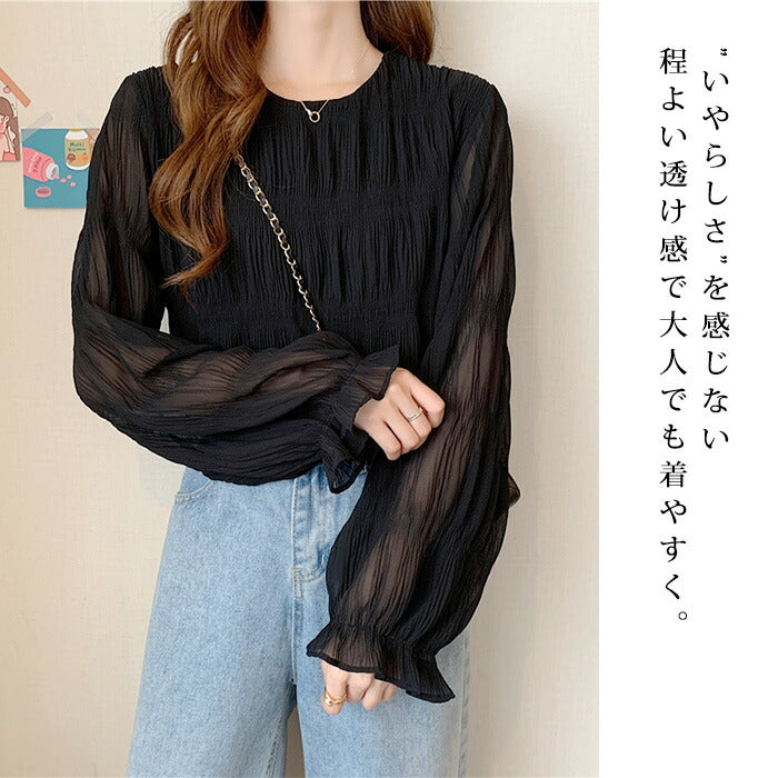 春の透け感シフォンブラウス