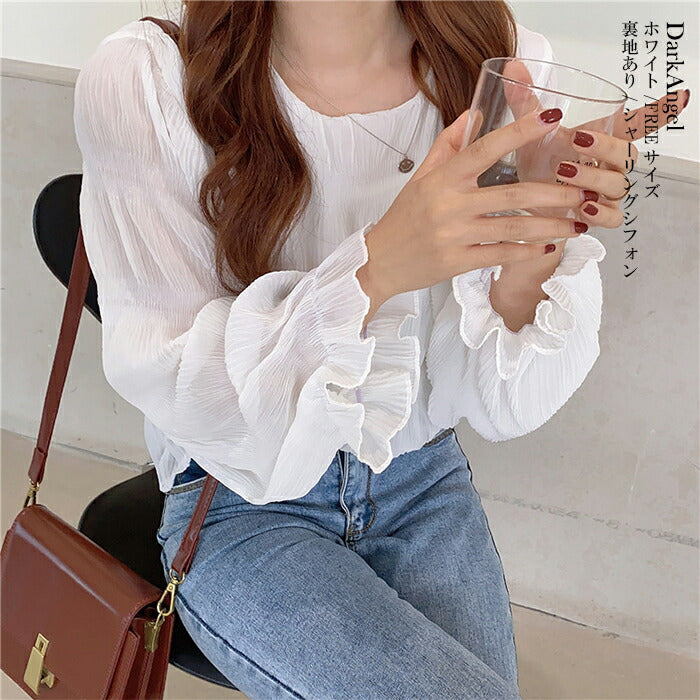 春の透け感シフォンブラウス