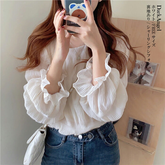 春の透け感シフォンブラウス