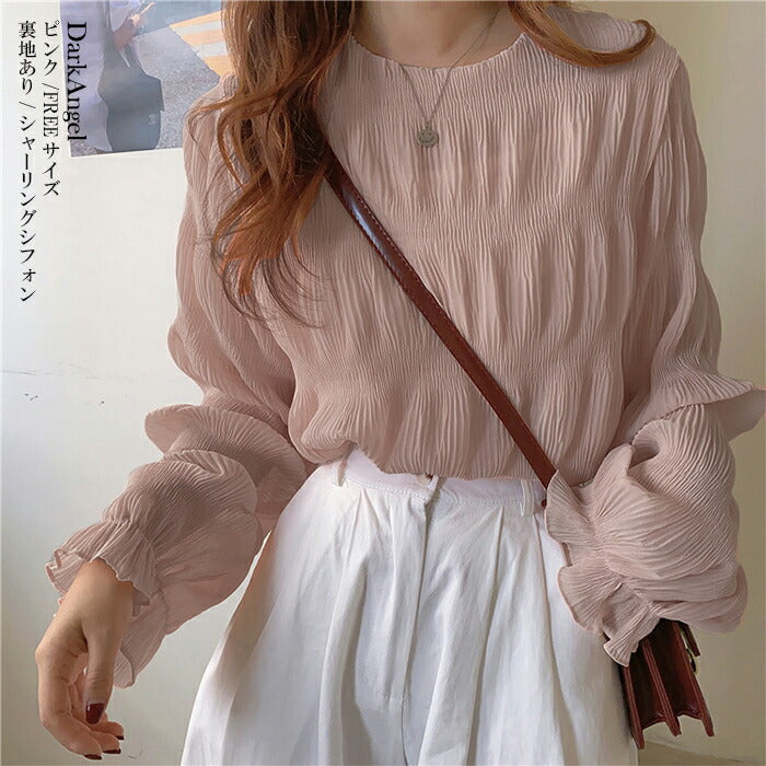 春の透け感シフォンブラウス