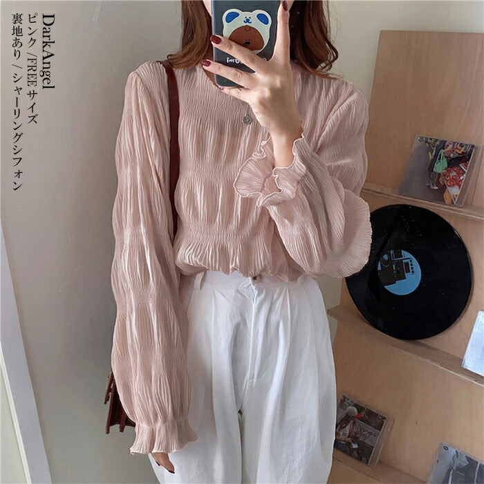 春の透け感シフォンブラウス