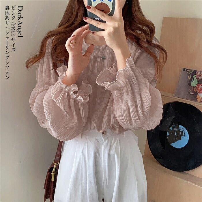 春の透け感シフォンブラウス