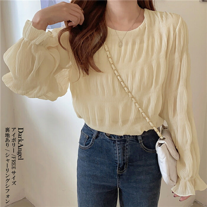 春の透け感シフォンブラウス