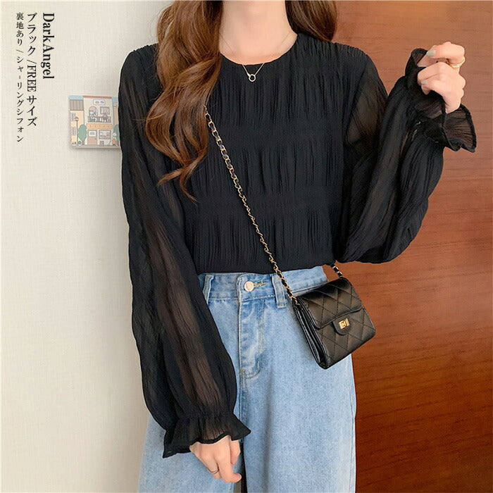 春の透け感シフォンブラウス