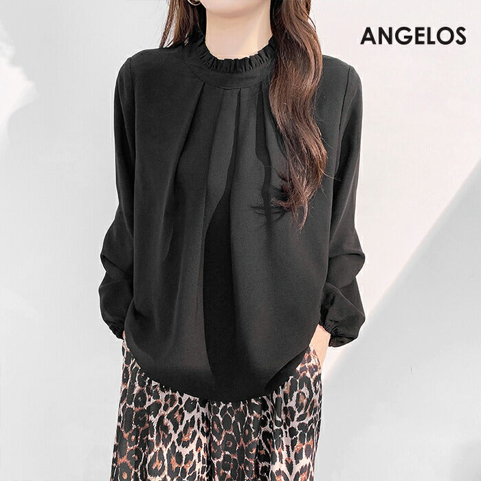 フリル襟前身頃タック入りブラウス