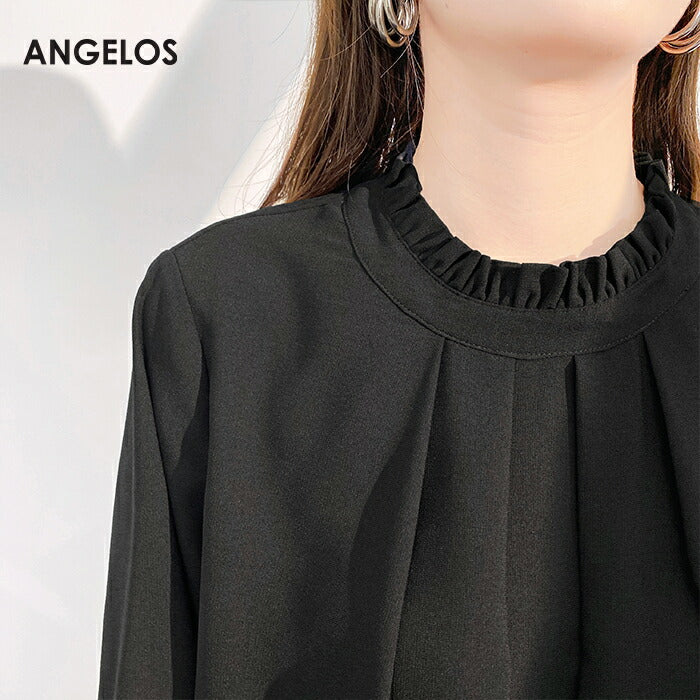 フリル襟前身頃タック入りブラウス