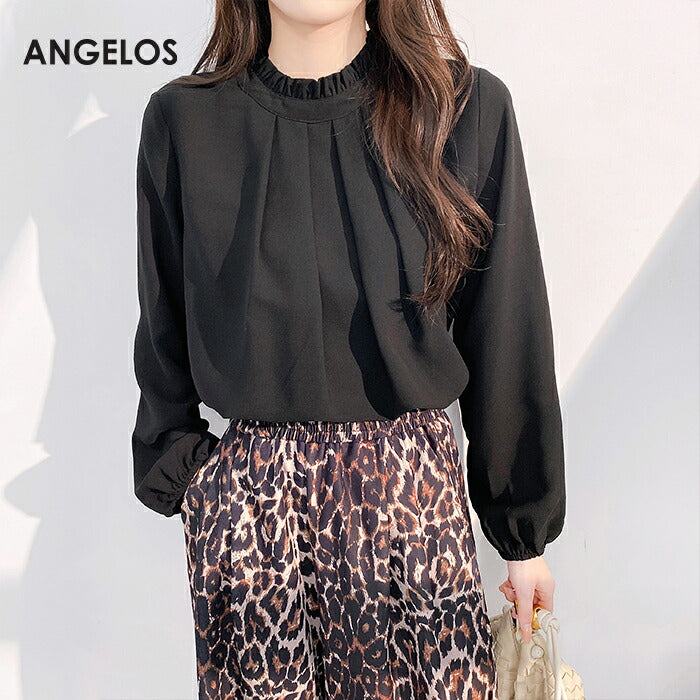 フリル襟前身頃タック入りブラウス