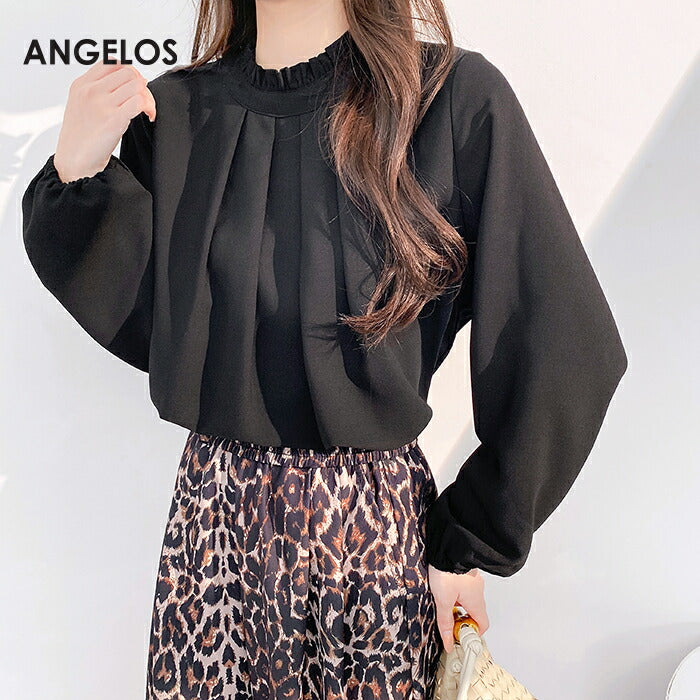 フリル襟前身頃タック入りブラウス