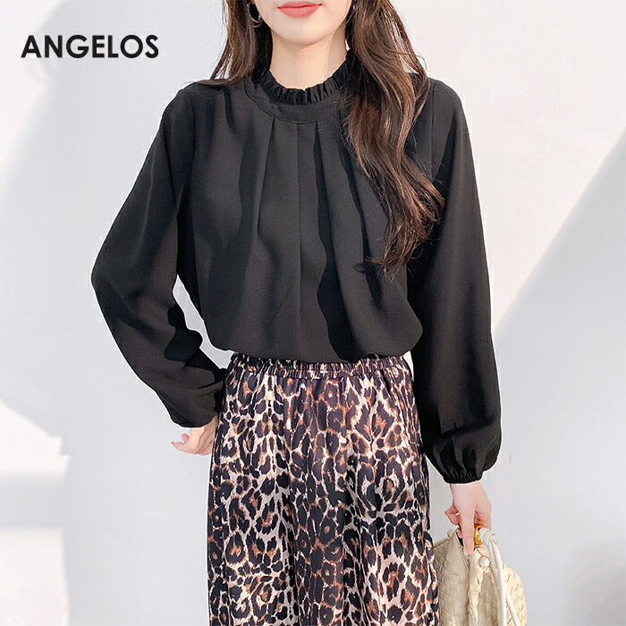 フリル襟前身頃タック入りブラウス