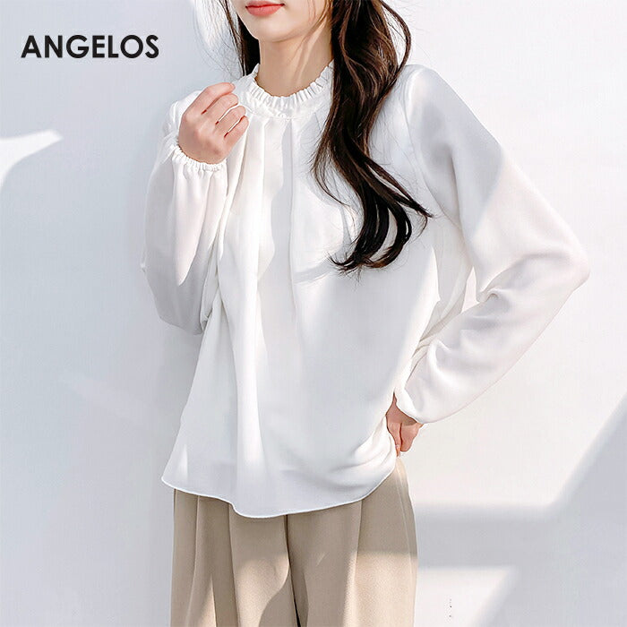 フリル襟前身頃タック入りブラウス