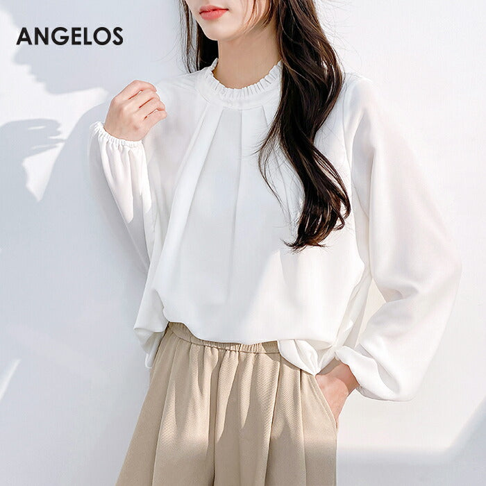 フリル襟前身頃タック入りブラウス