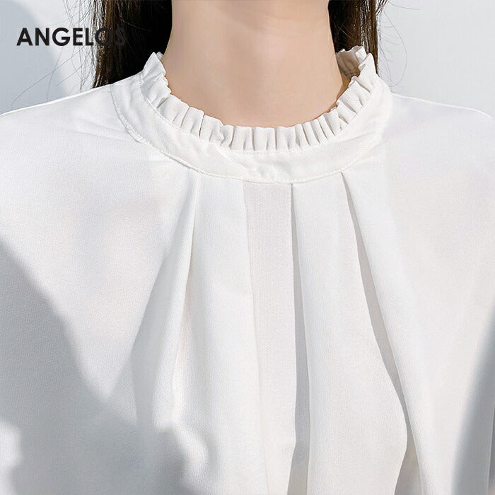 フリル襟前身頃タック入りブラウス