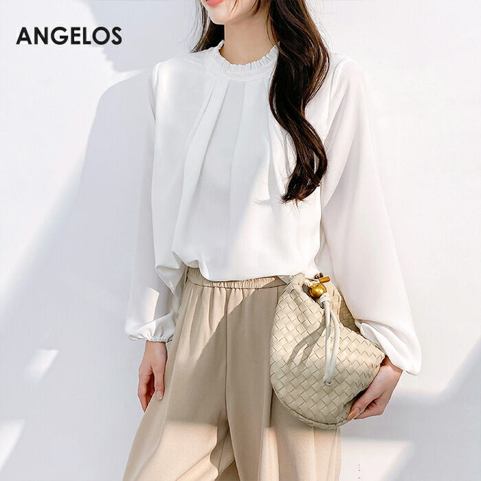 フリル襟前身頃タック入りブラウス