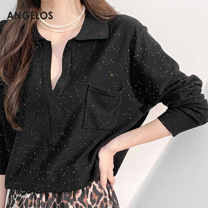 スパンコールオープンカラーニット