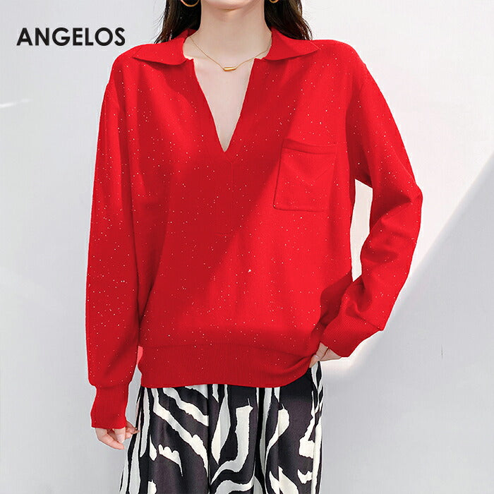 スパンコールオープンカラーニット