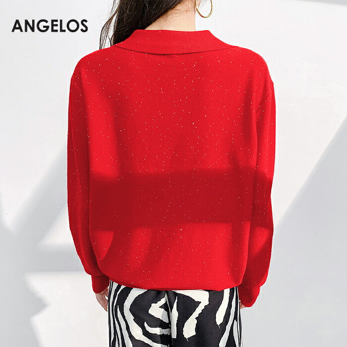 スパンコールオープンカラーニット