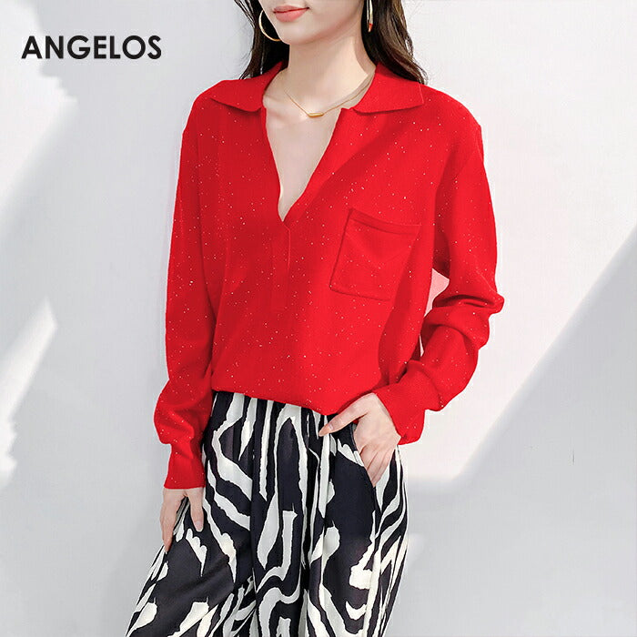 スパンコールオープンカラーニット