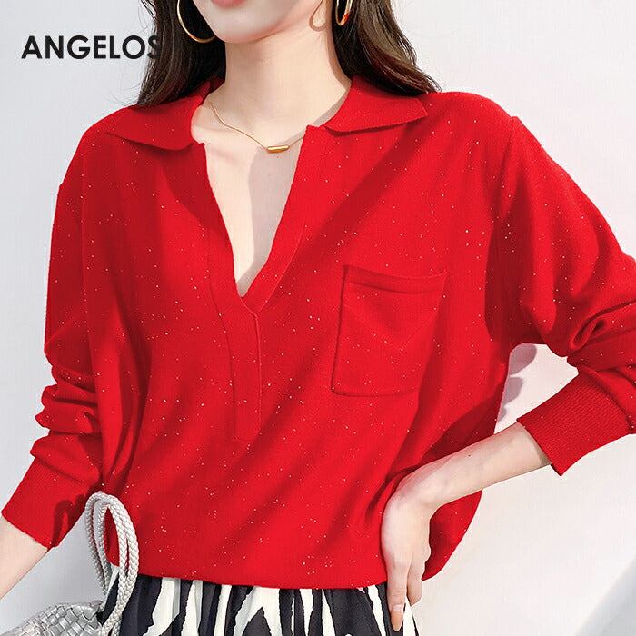 スパンコールオープンカラーニット