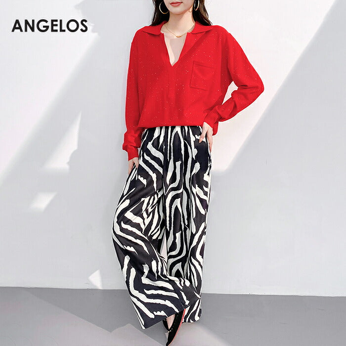 スパンコールオープンカラーニット